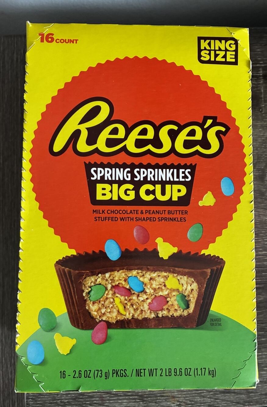 CASE Reese's SPRING SPRINKLES Peanut Butter BIG Cups 16 Pack/2.6 Oz Each